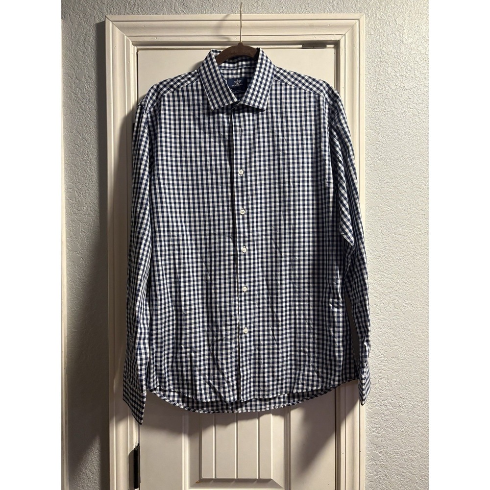 Dockers Button Down Shirt Mens M Blue White Fitted Gingham Check LS